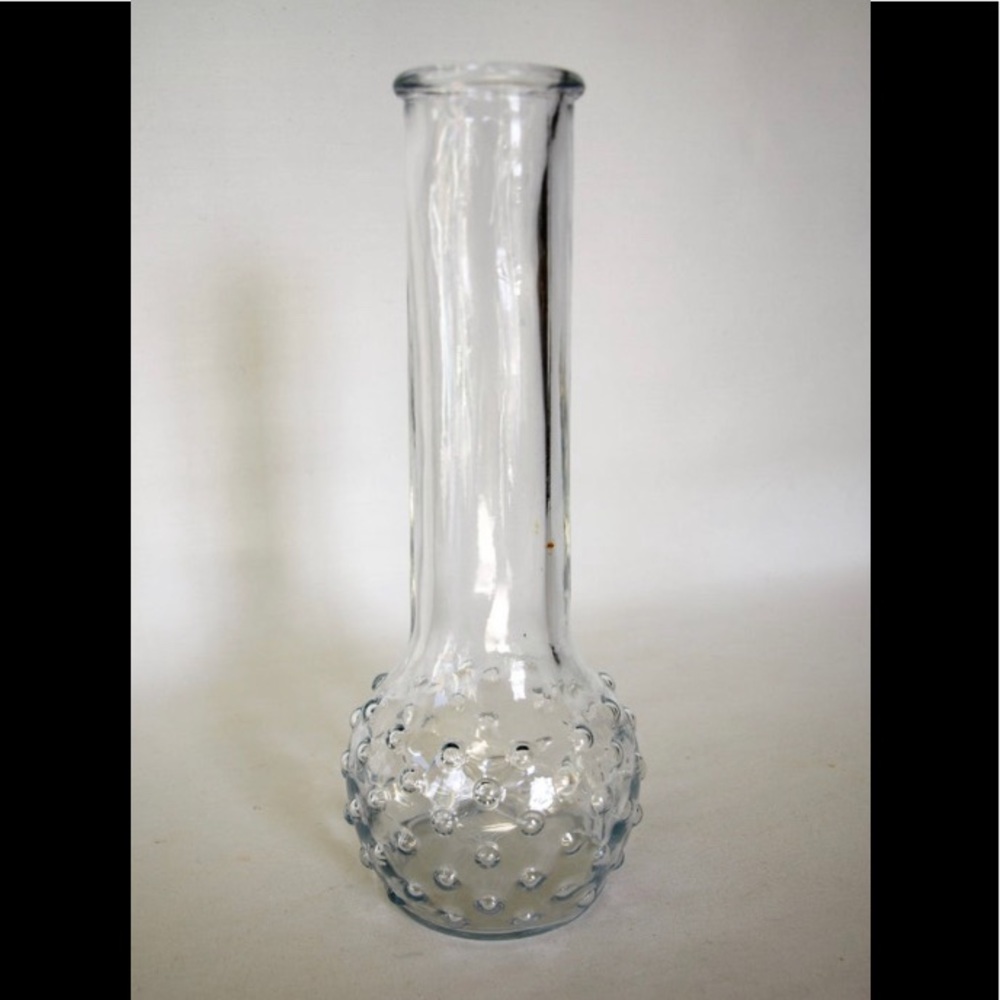 Vtg Clear Glass Long Neck Hobnail Bud Vase- USA